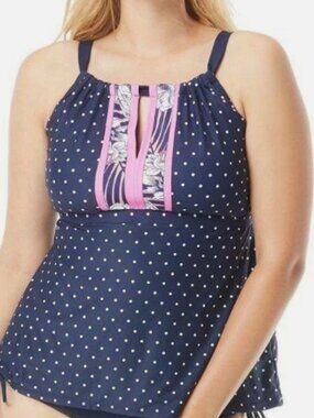 BEACH HOUSE WOMEN'S PLUS SZ BLAIR HIGH NECK SWIM TANKINI -ADMIRAL POLKA DOT 22W